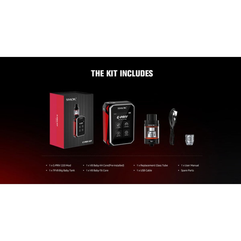 SMOK G-PRIV 220w Touch Screen 5.0ML Starter Kit With TFV8 Big Baby